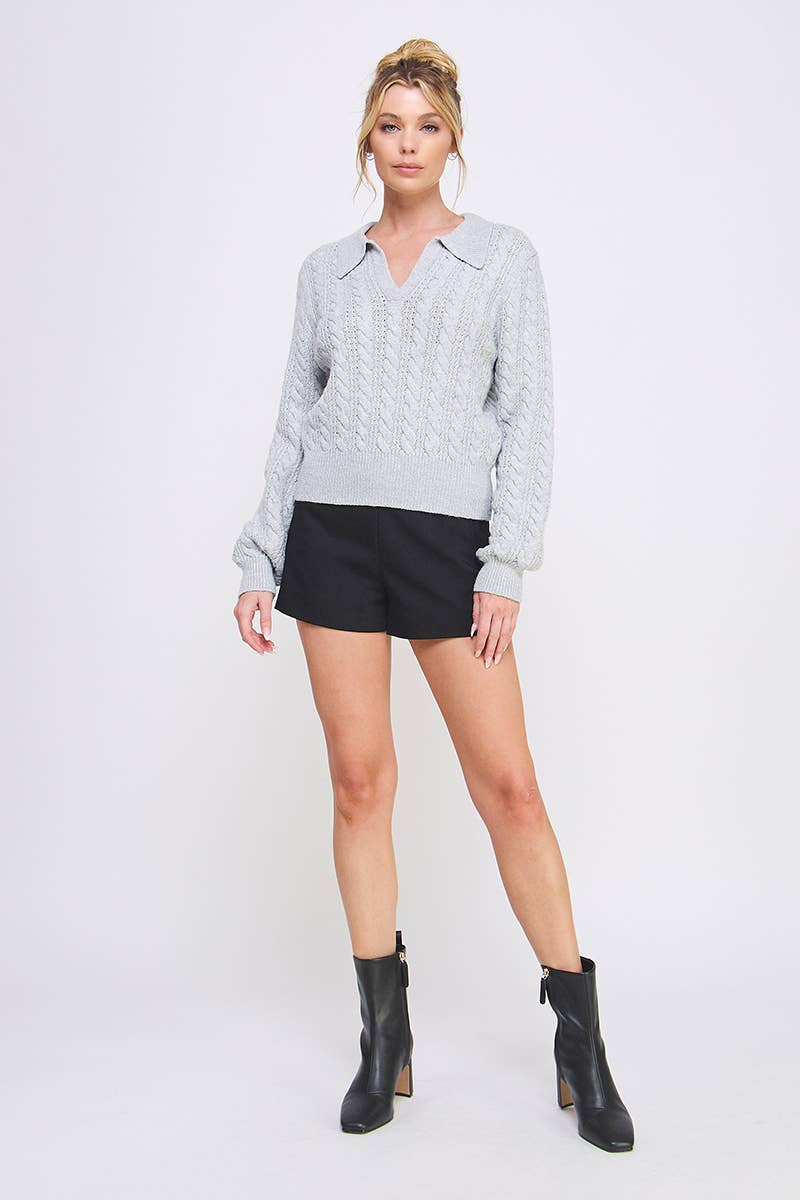 Allie Rose - Cable Knit Johnny Collar Pullover
