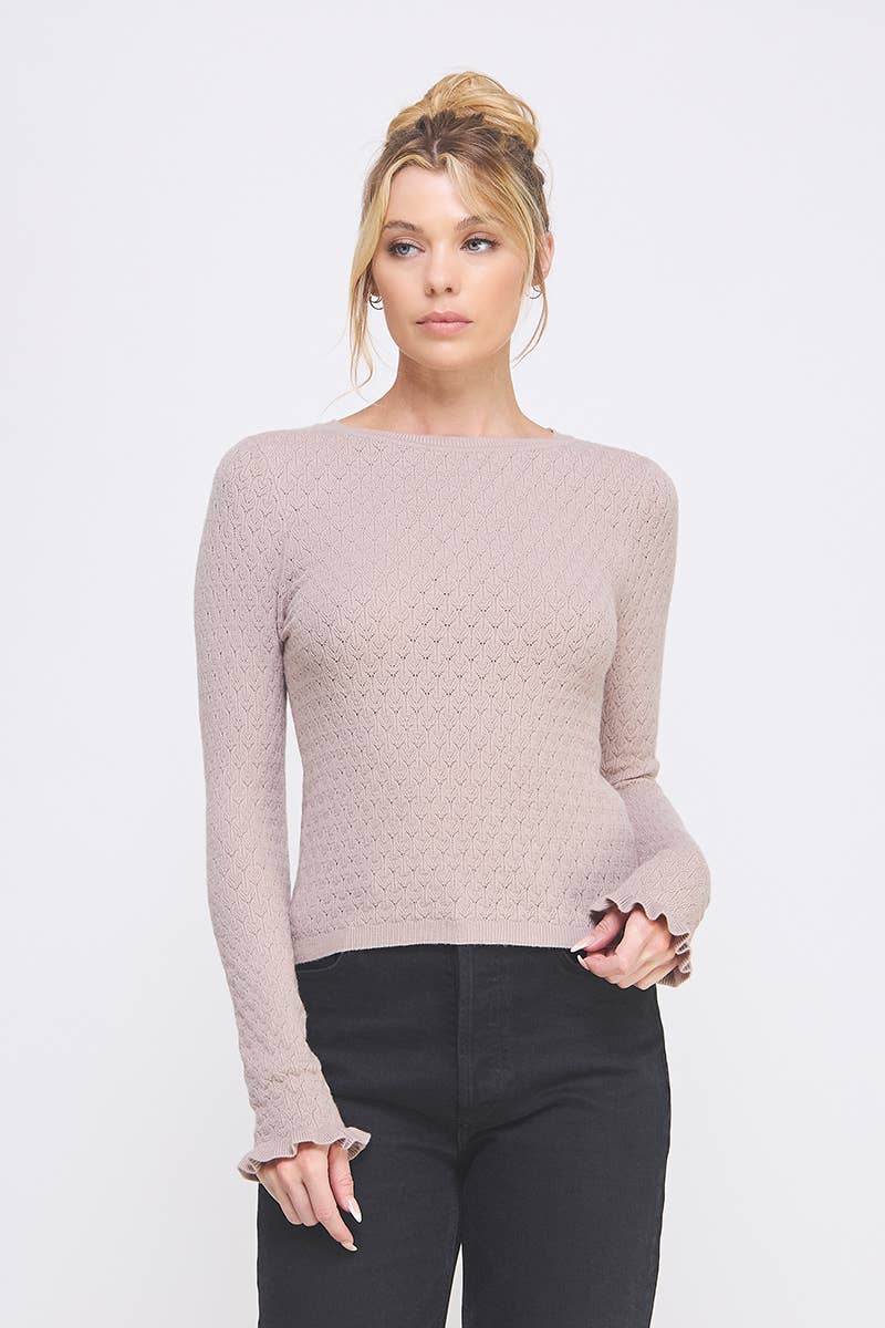 Allie Rose - Pointelle Knit Top with Ruffle Sleeve