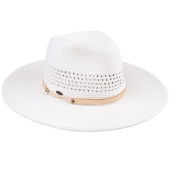 Faux Leather String Straw Panama Hat