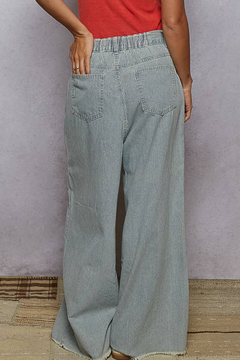 Pol Clothing - Embroidery solid floral wide denim pants