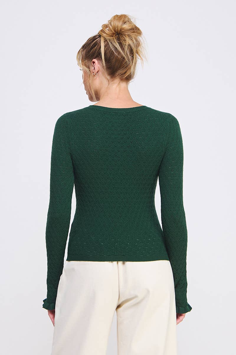 Allie Rose - Pointelle Knit Top with Ruffle Sleeve