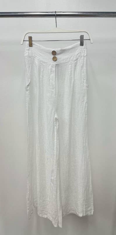 VENTI6 - LINEN WIDE LEG PANTS BUTTON DETAIL