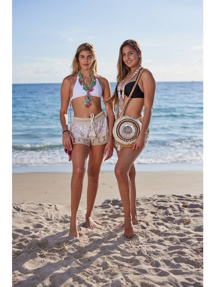 Beige crochet shorts