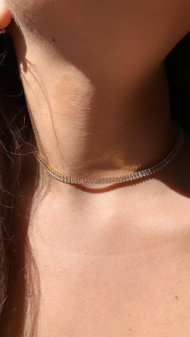 Gorgeous 18k Gold Filled Baguette Cubic Zirconia Choker Necklace