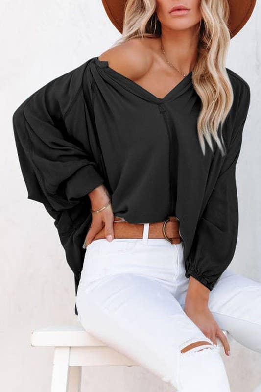 Lakeside Long Dolman Sleeve Top Black