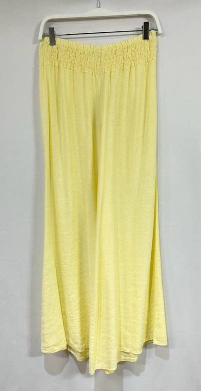 VENTI6 - ELASTIC SMOCKED WAIST LINEN WIDE LEG PANT