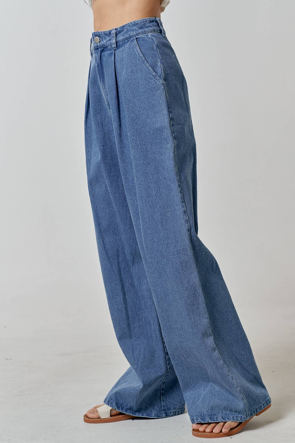 DENIM PALAZZO HIGH WAISTED LONG PANTS