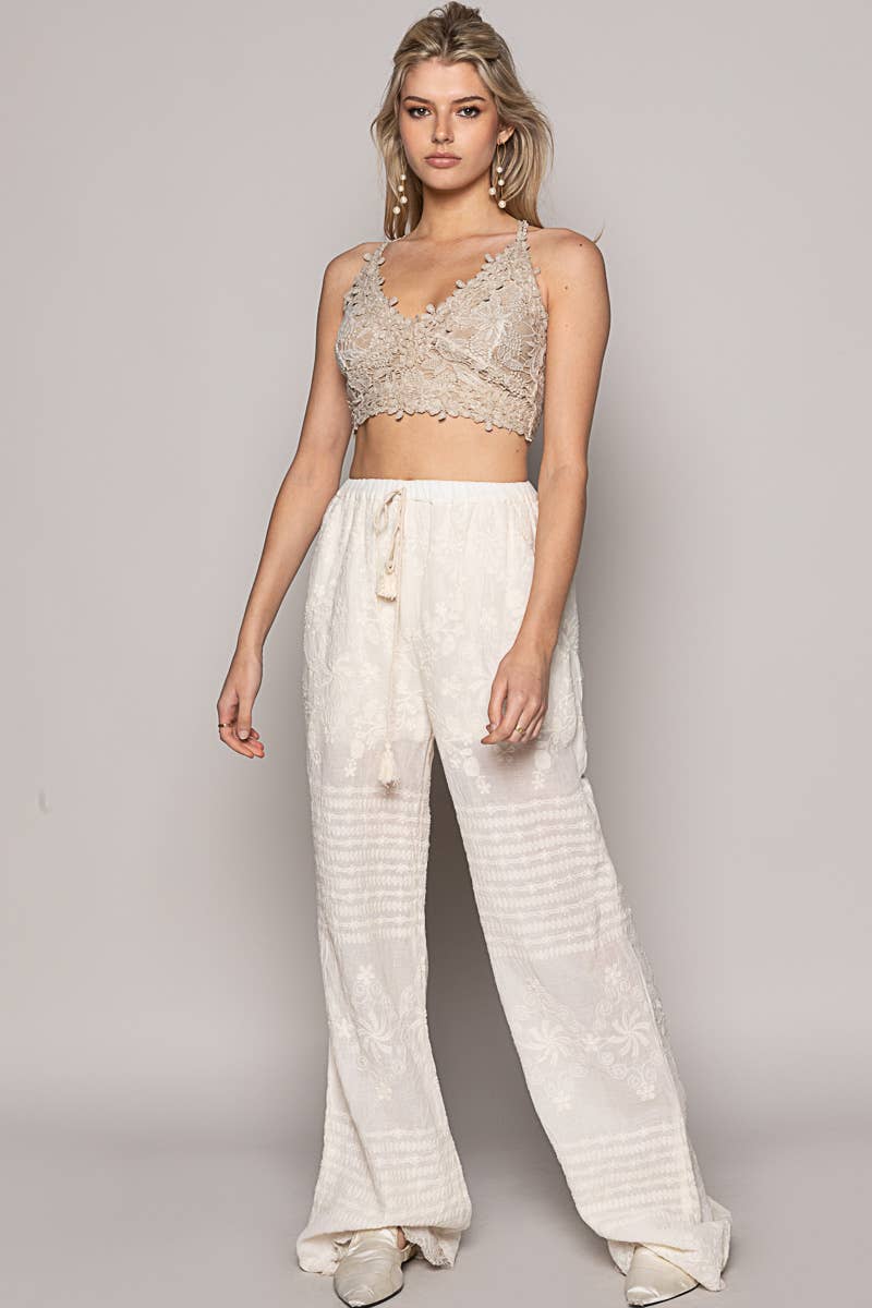 Elastic waistband straight crochet pants