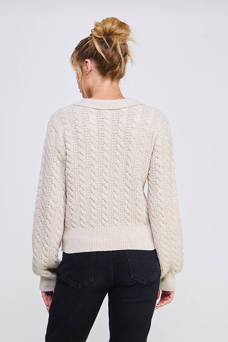 Allie Rose - Cable Knit Johnny Collar Pullover
