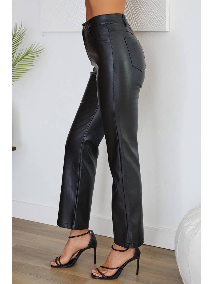 Venti6 Straight Leg Italian PU coated pants