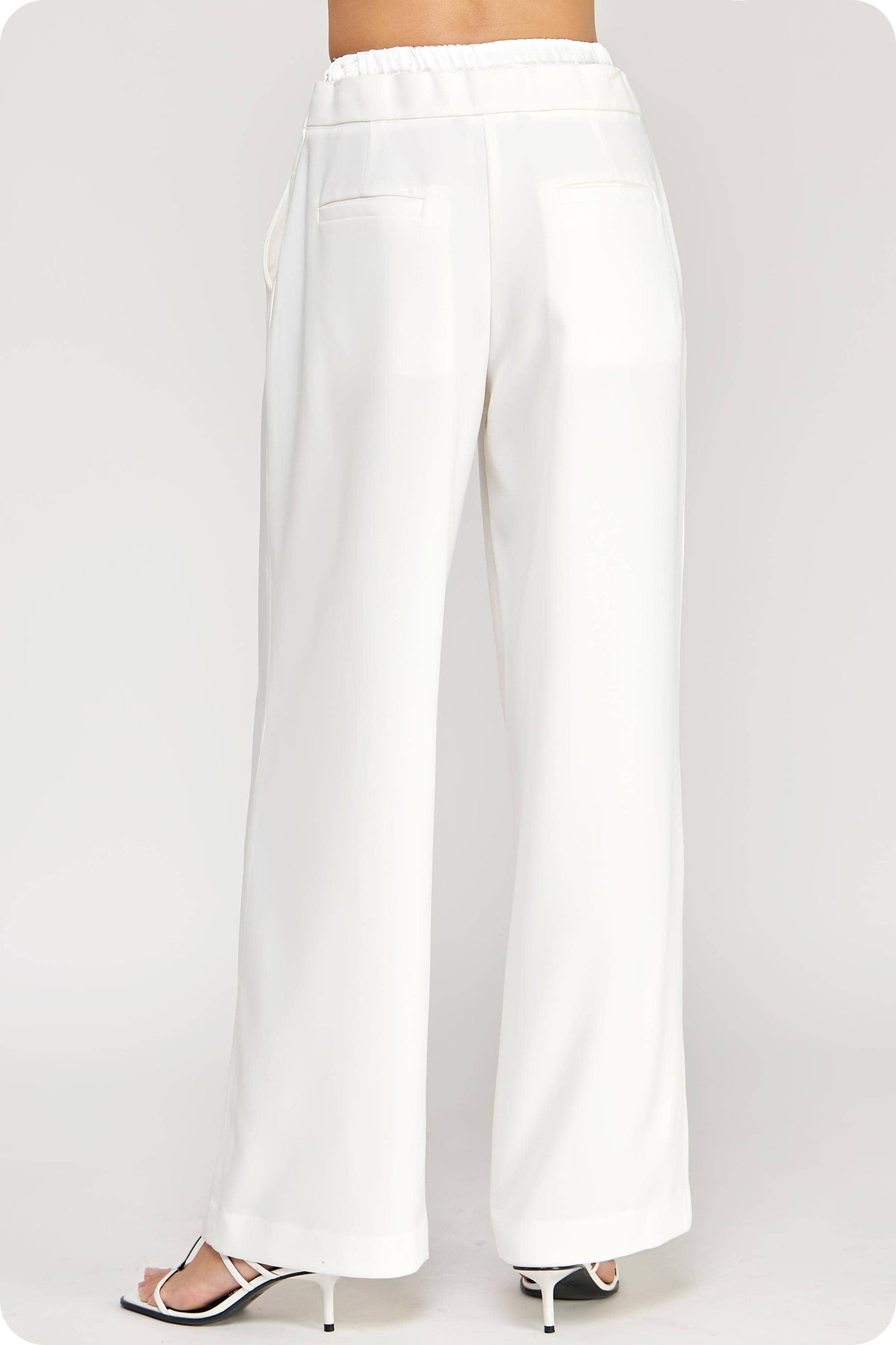 Satin Waistband Wide Leg Pants
