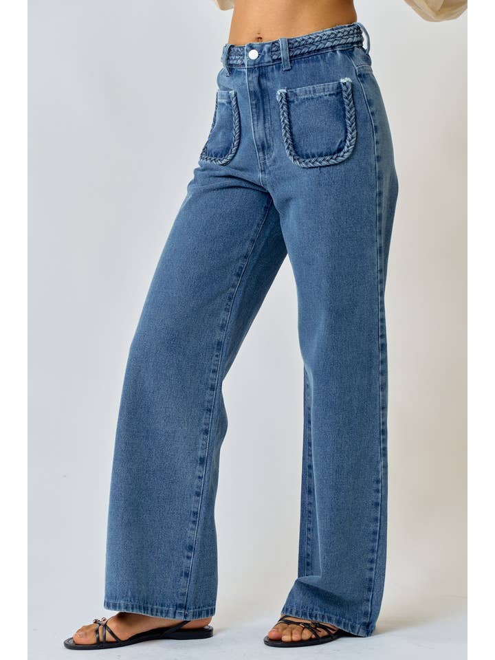  STRAIGHT FRONT TWO POCKET LEG LONG DENIM PANTS