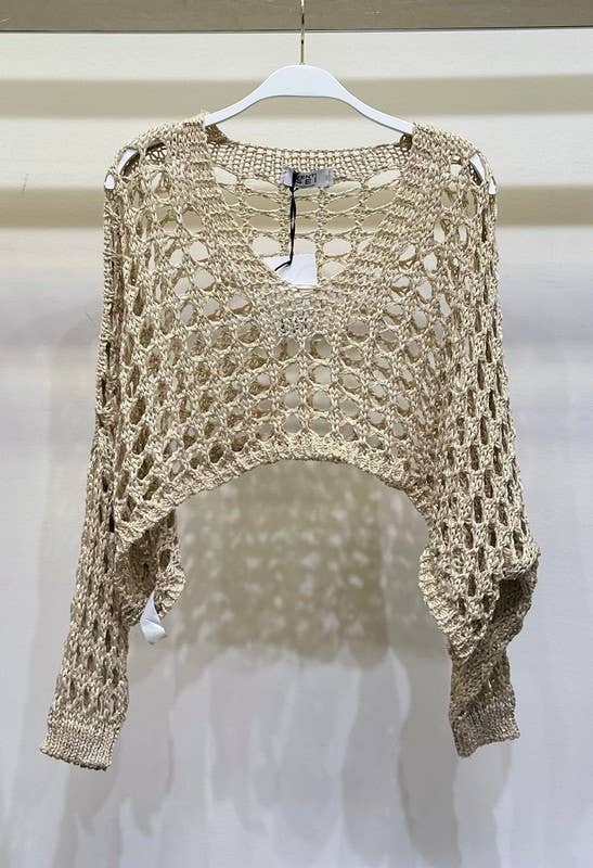 VENTI6 - OPEN CROCHET CROP PULLOVER TUNIC