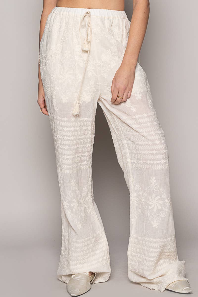 Elastic waistband straight crochet pants