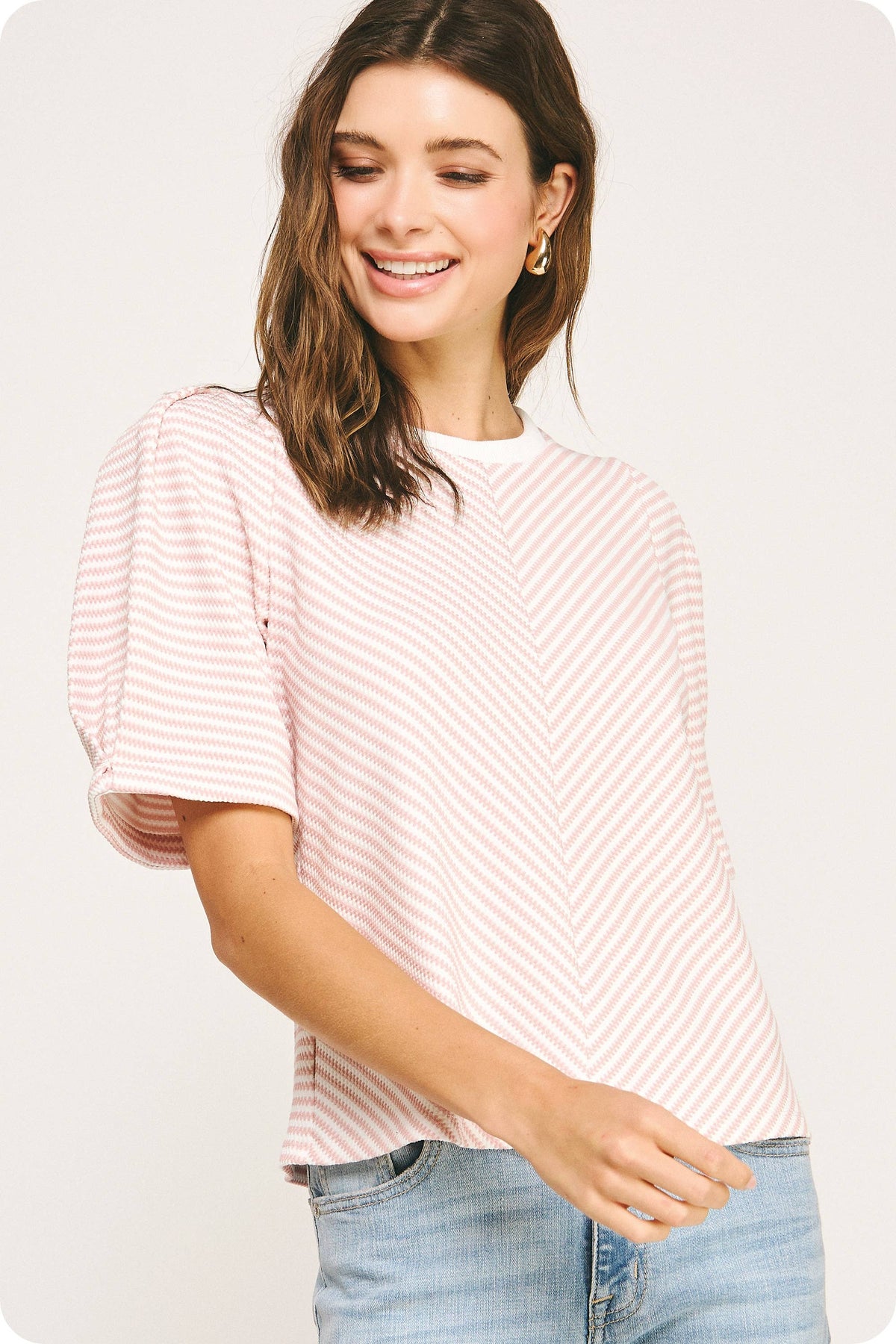 Herringbone Striped Knit Tee Top