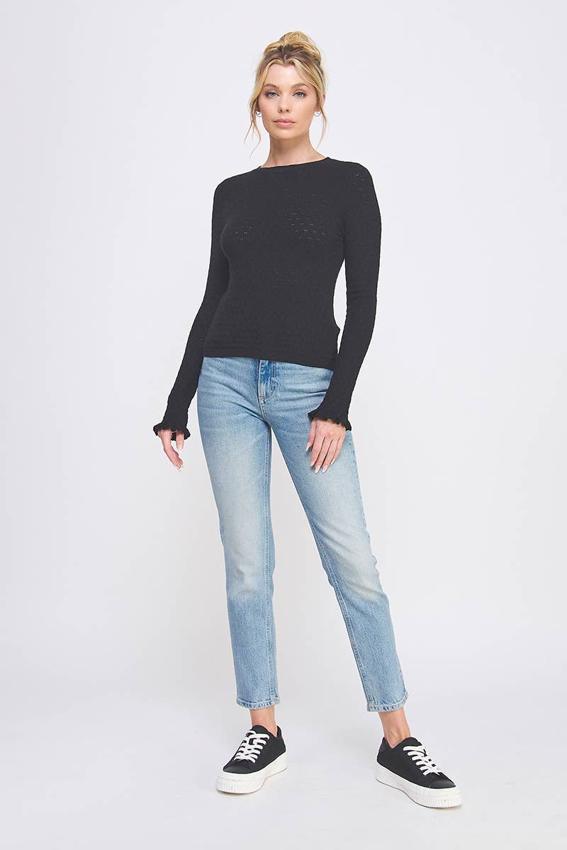 Allie Rose - Pointelle Knit Top with Ruffle Sleeve