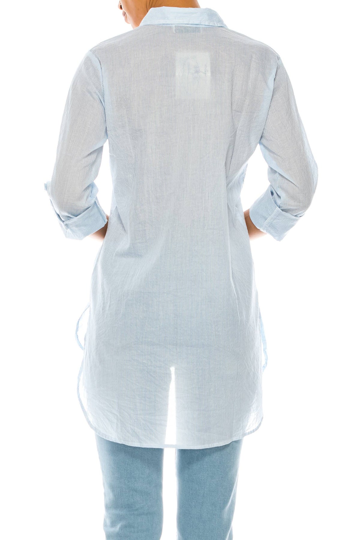 Embroidered Button Down - Stripes Of Blue In Bloom