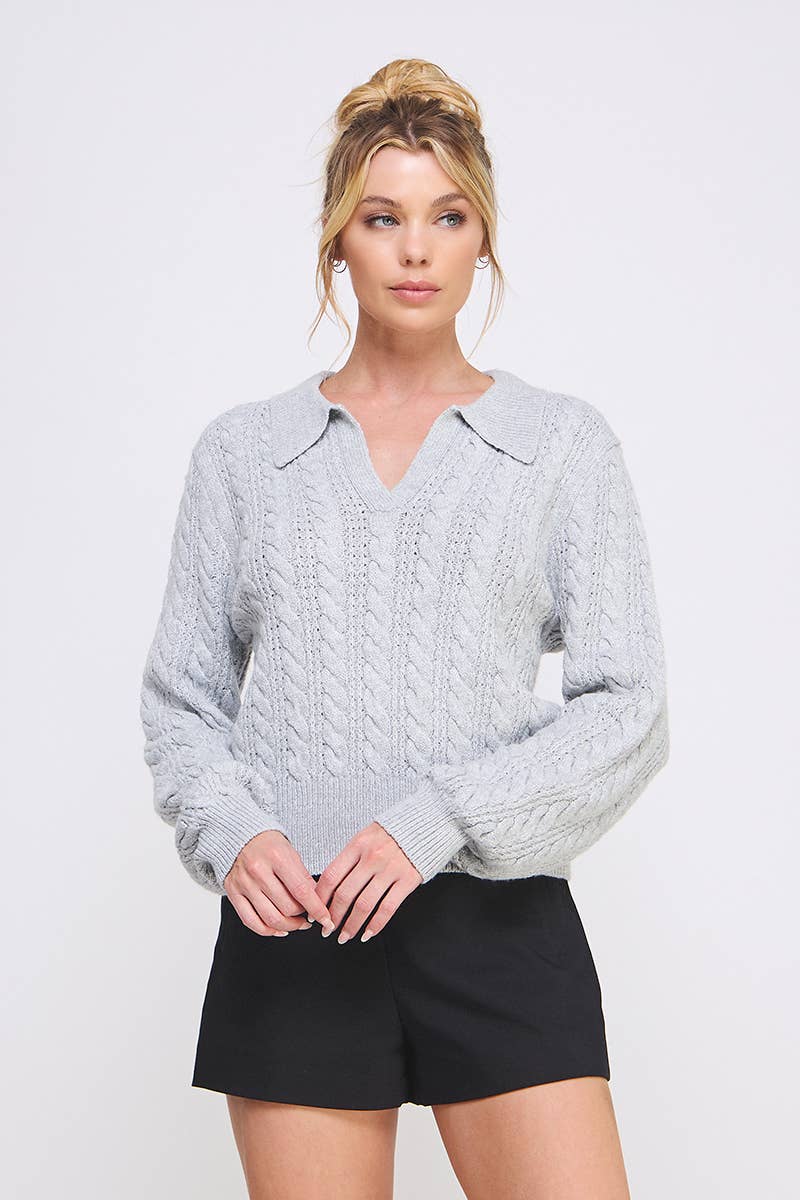 Allie Rose - Cable Knit Johnny Collar Pullover