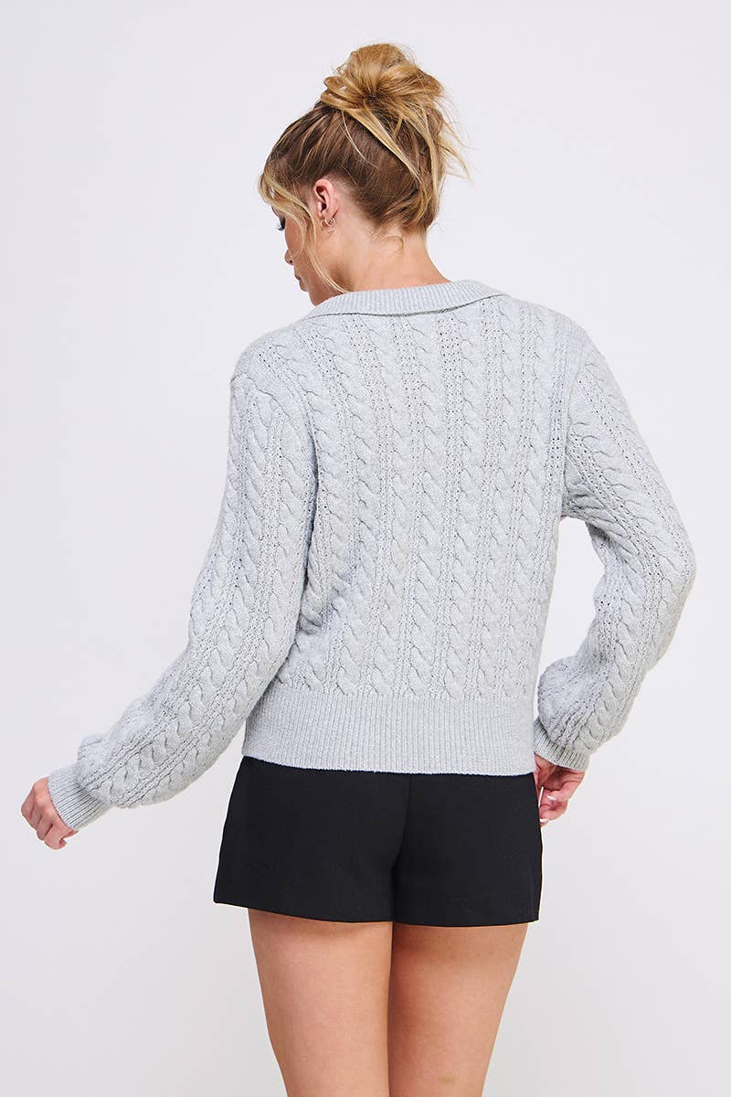 Allie Rose - Cable Knit Johnny Collar Pullover