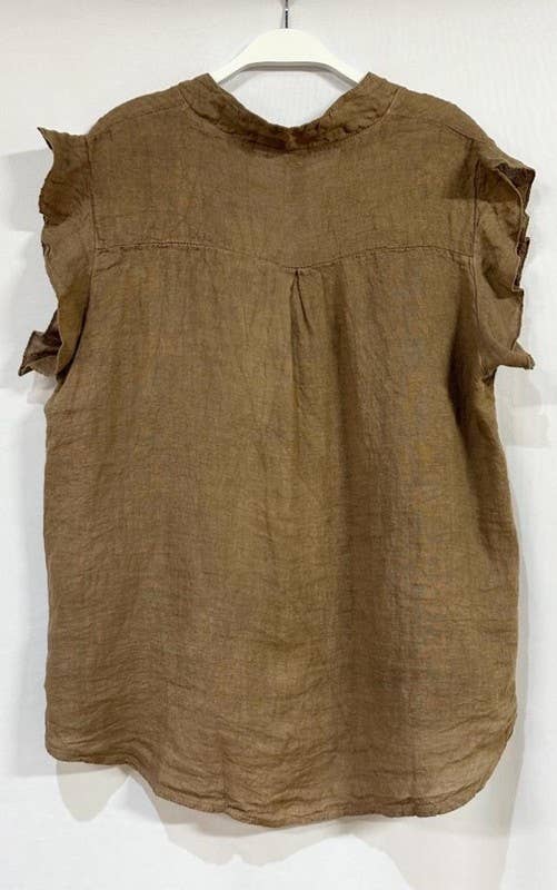 VENTI6 - SHORT SLEEVE CHEST POCKET BUTTON DOWN LINEN TOP (8093)