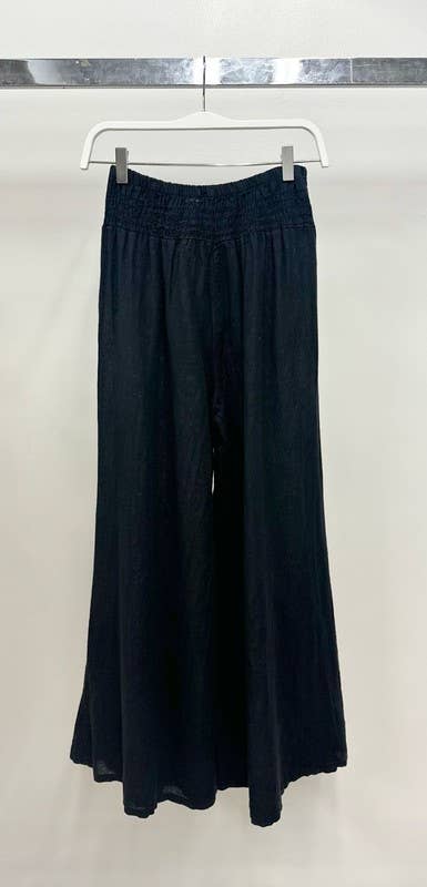 VENTI6 - ELASTIC SMOCKED WAIST LINEN WIDE LEG PANT