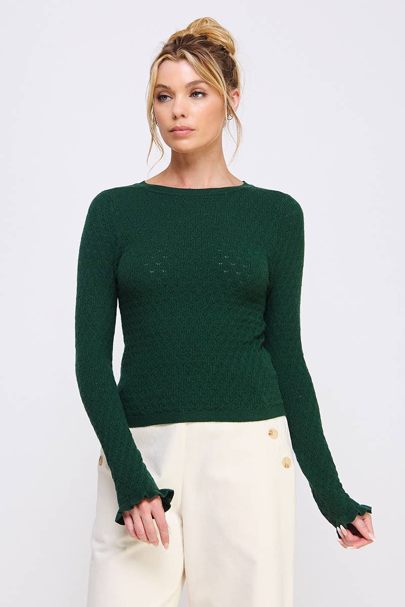 Allie Rose - Pointelle Knit Top with Ruffle Sleeve
