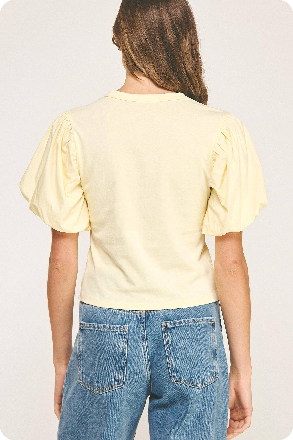 Flower Embossed Puff Sleeve Tee Top