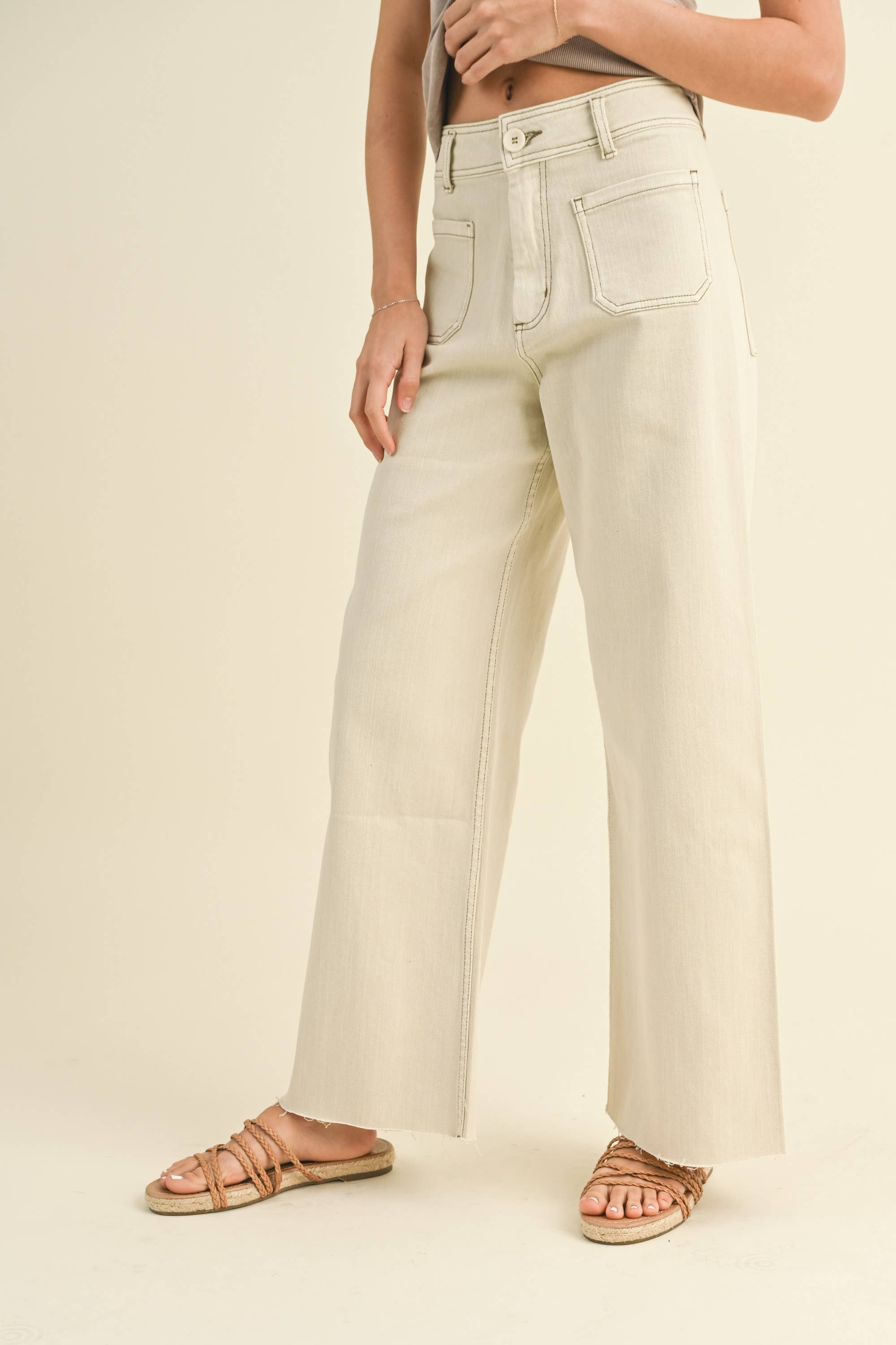 Straight wide leg cream pants