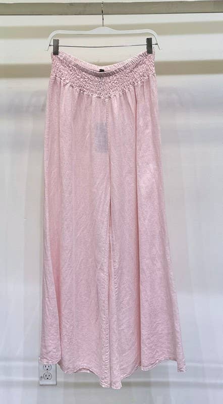VENTI6 - ELASTIC SMOCKED WAIST LINEN WIDE LEG PANT