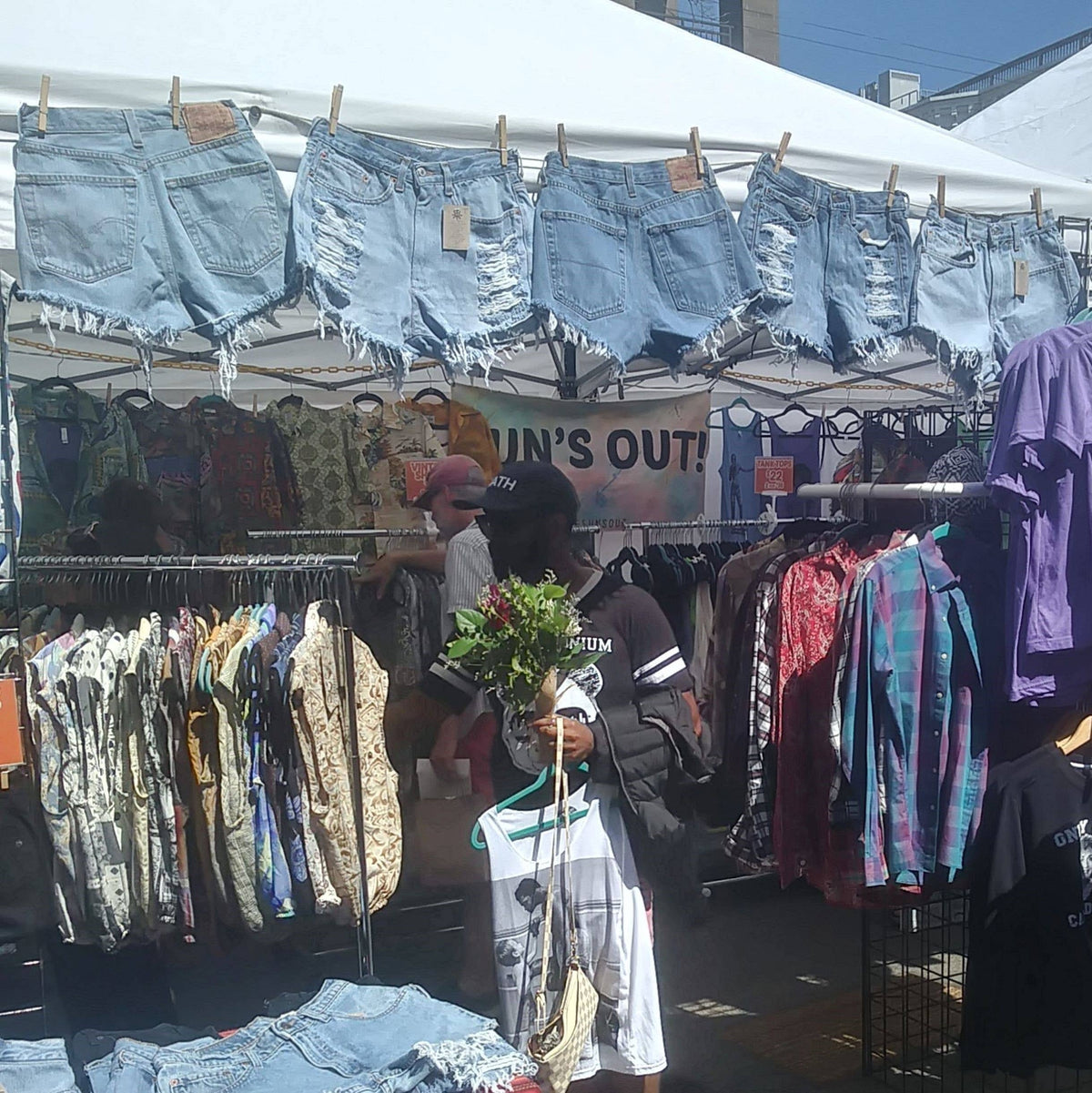 Sun&#39;s Out! - High-Rise Upcycled Denim Cutoff Shorts - Original