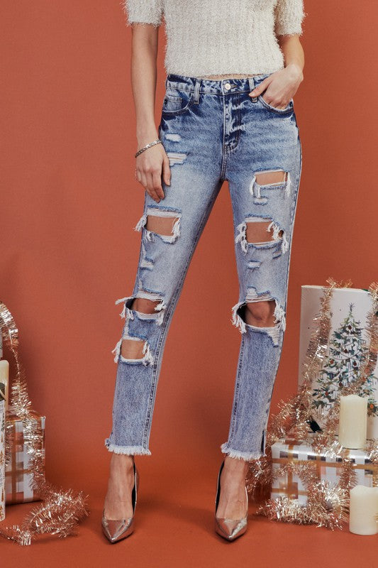 Kan Can USA - High Rise Distressed MOM Jeans
