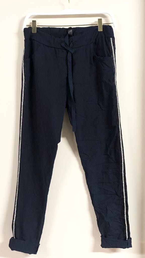 Venti6 Rhinestone side stripe crinkle jogger