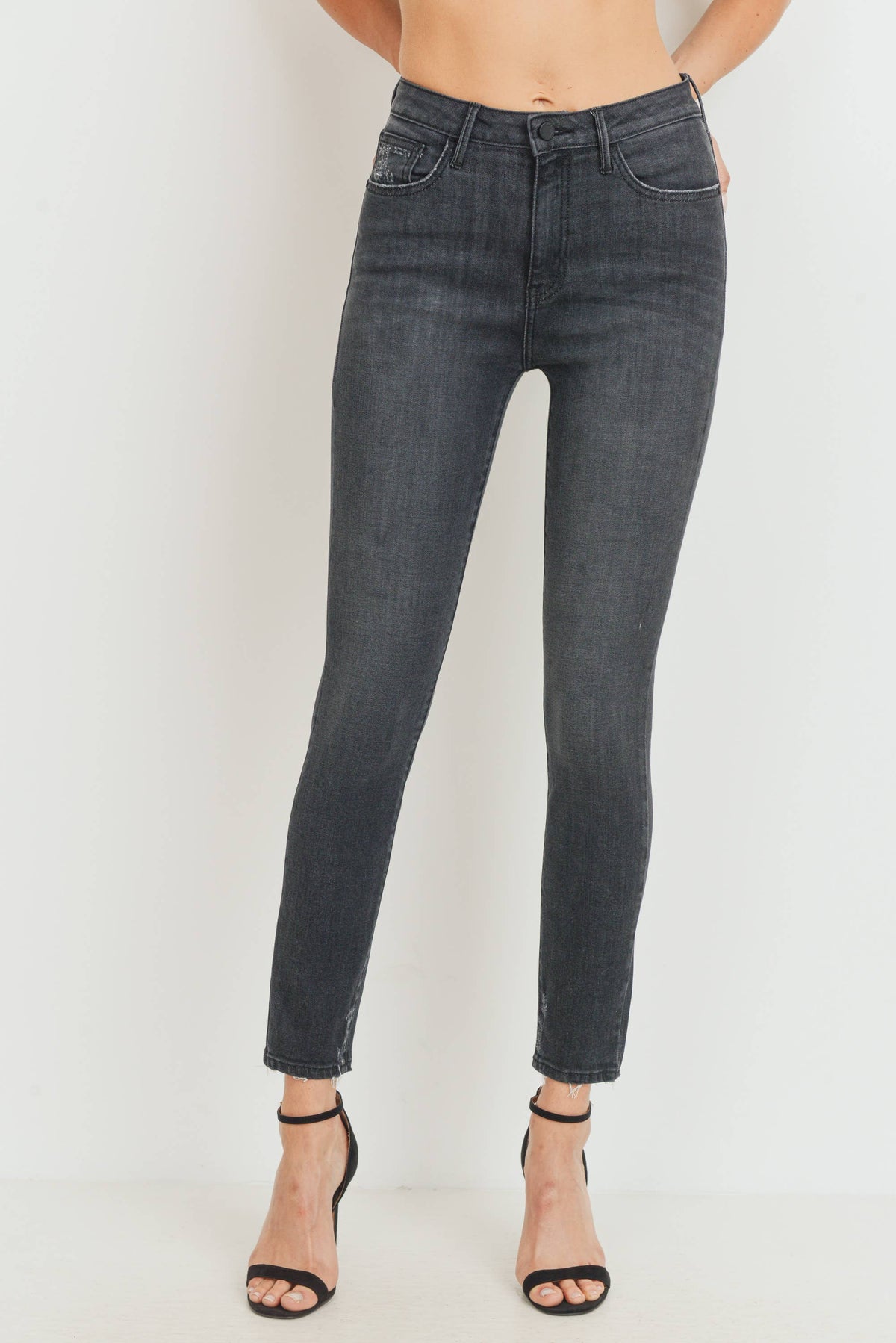 Just Black Denim - High Rise Skinny w/ Distress Hem