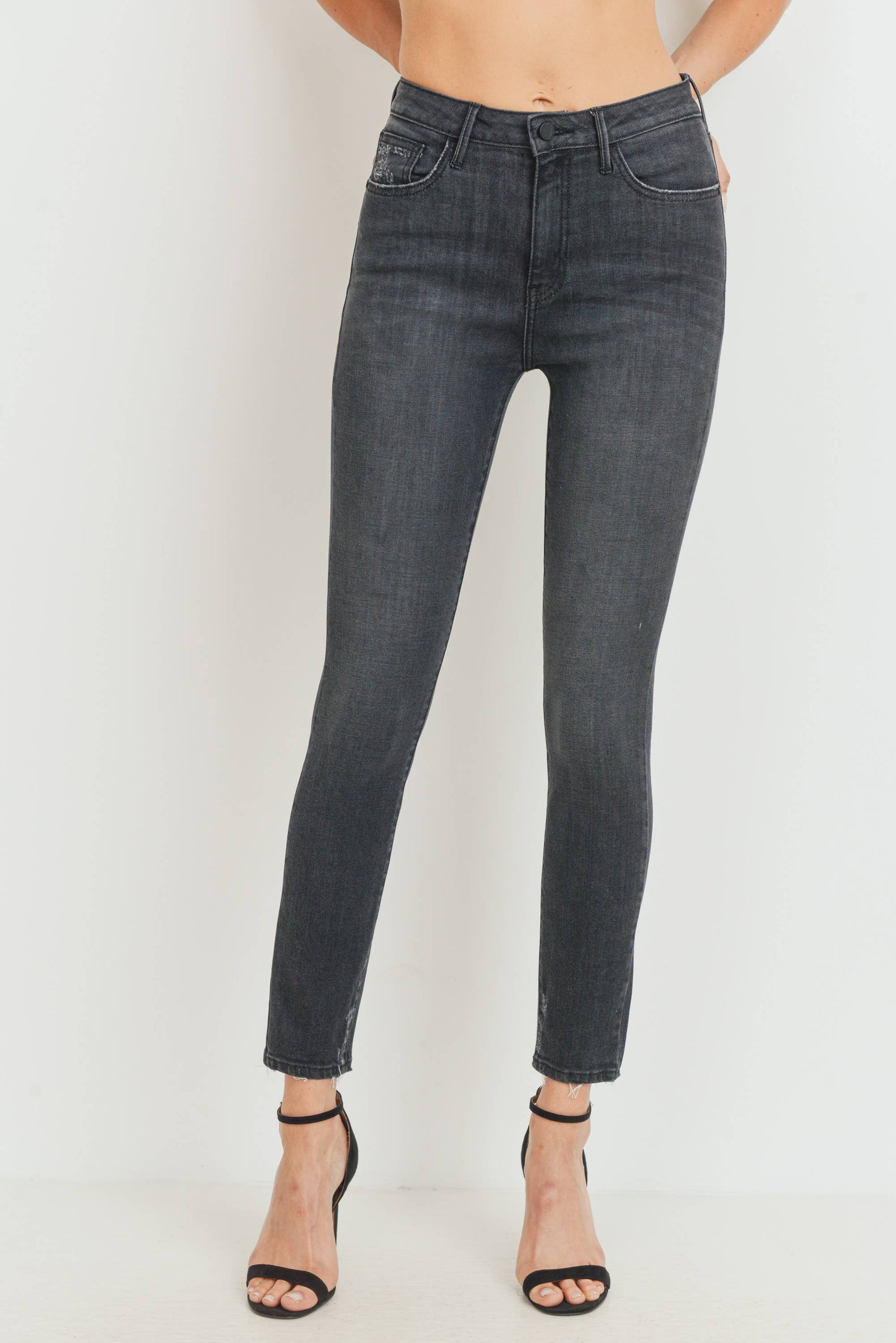 Just Black Denim - High Rise Skinny w/ Distress Hem