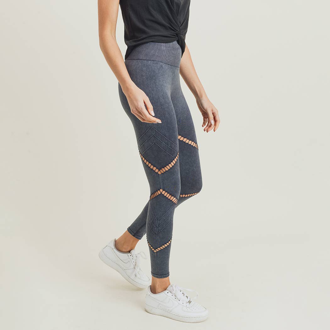 Mono B - Zig Zag Perforated Mineral Wash Seamless Leggings - Blue Jeans and  Bikinis Boutique