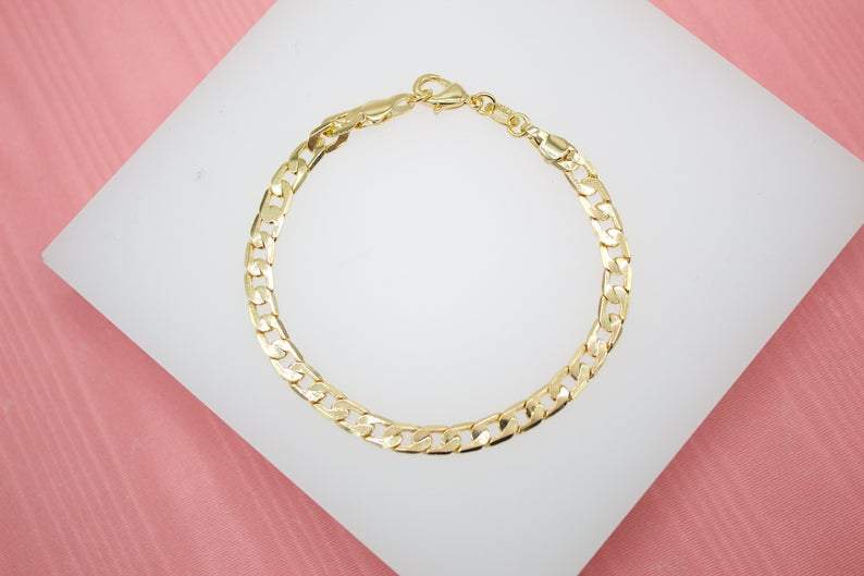 18K Gold Filled Cuban Link 4mm Chain Bracelet (I264)