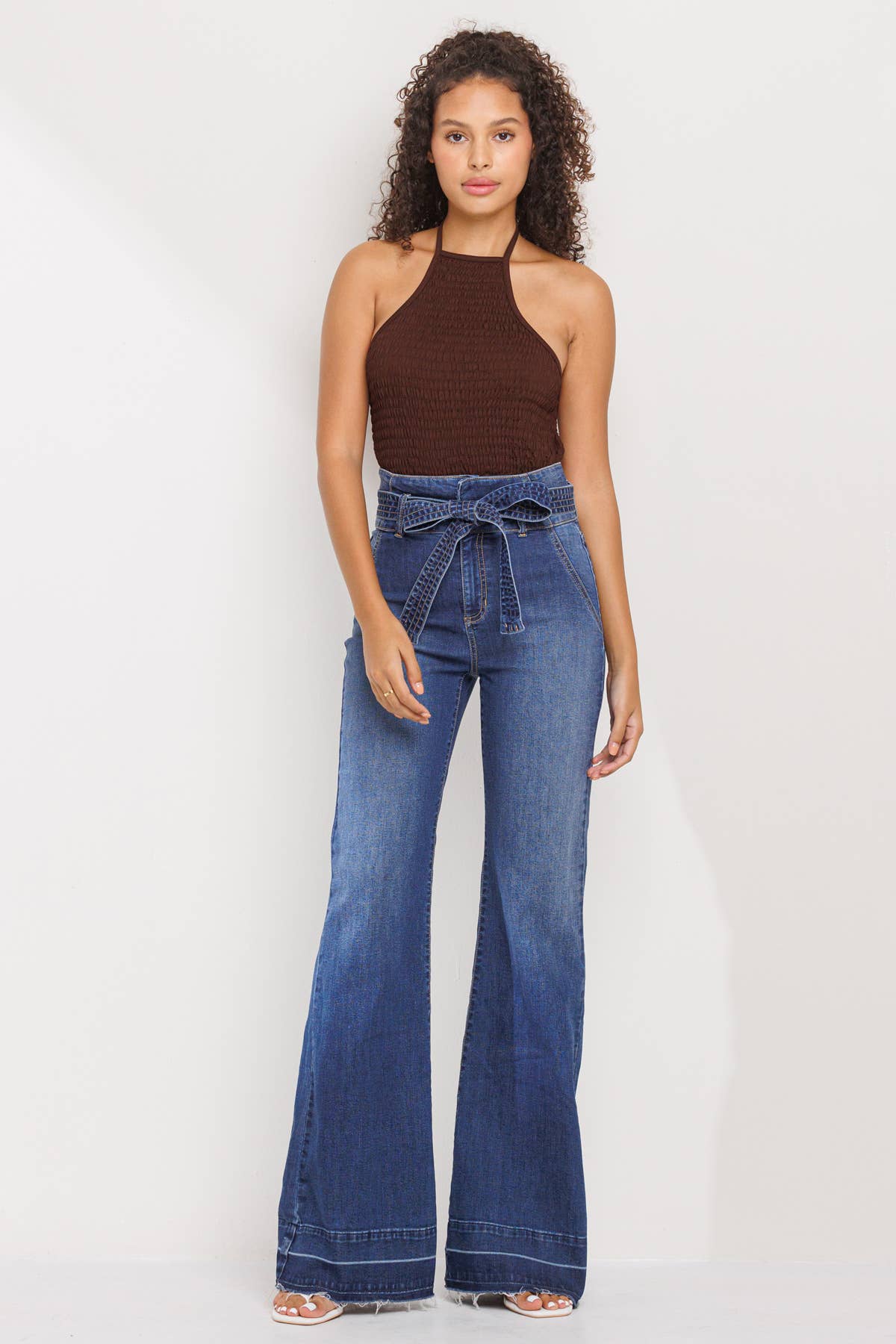 High Rise Flare Jeans with tie belt