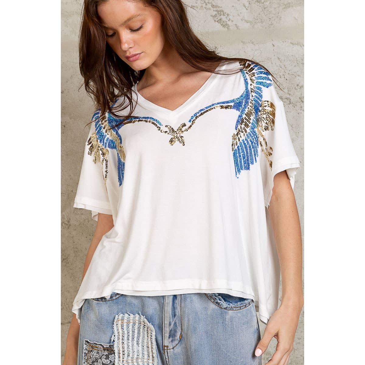 Sequins Detail Short Sleeve Top