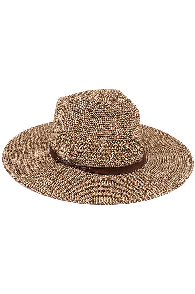 Faux Leather String Straw Panama Hat