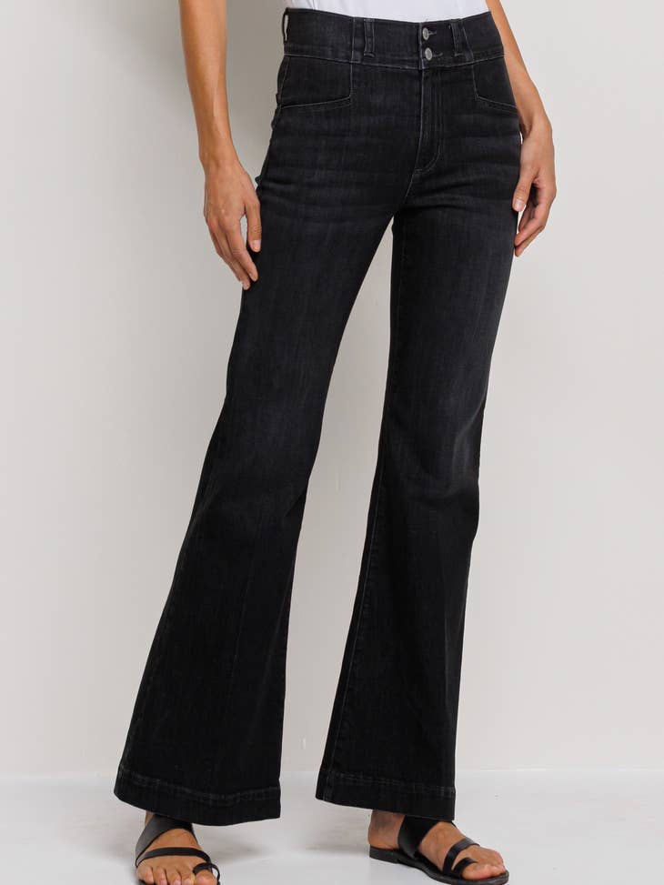 HIGH RISE FLARE STRETCH DENIM WITH FOUR POCKET DESIGN Black