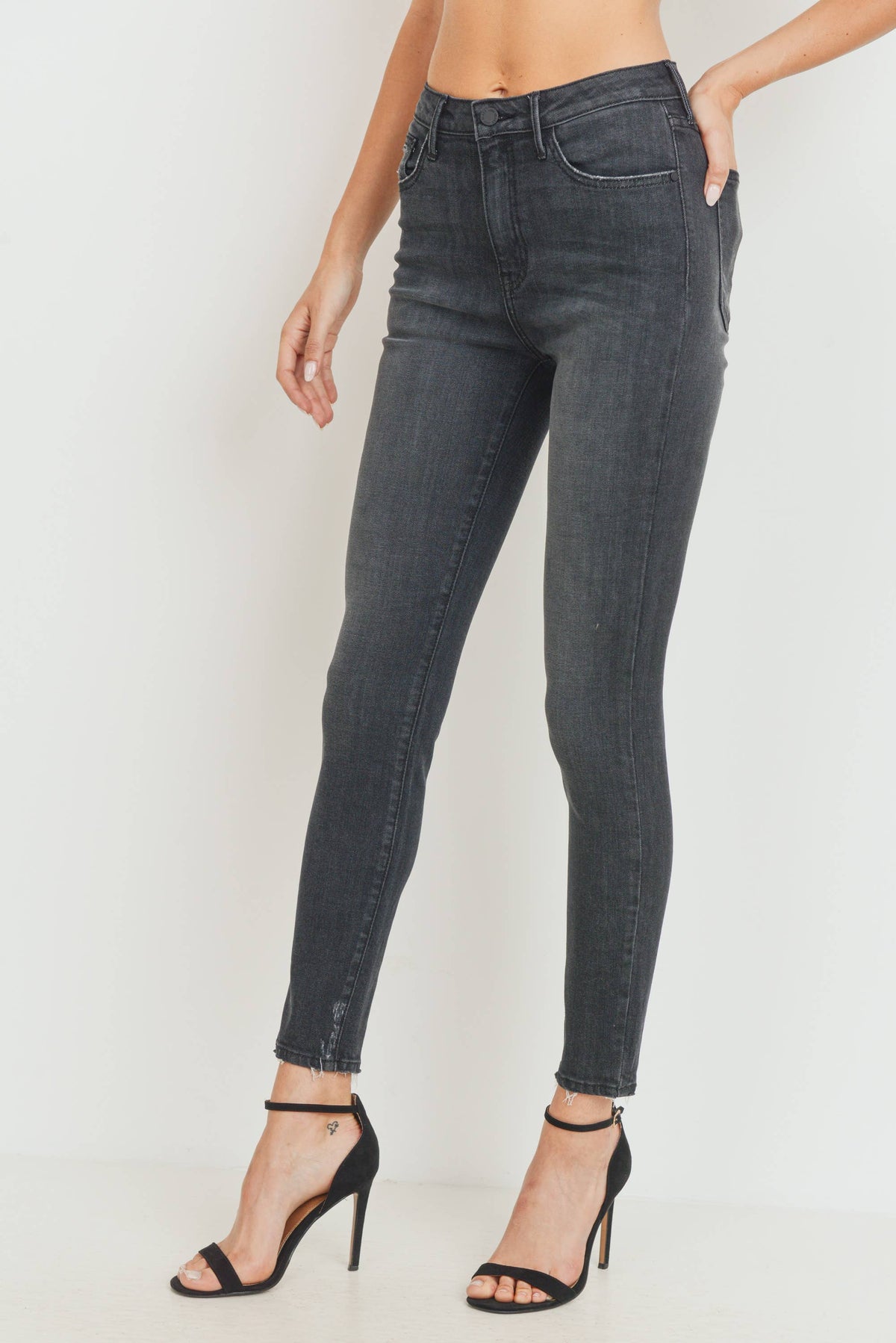 Just Black Denim - High Rise Skinny w/ Distress Hem
