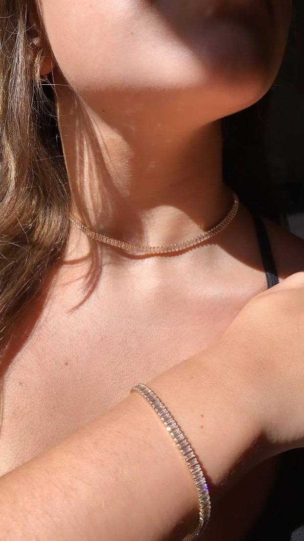 Gorgeous 18k Gold Filled Baguette Cubic Zirconia Choker Necklace