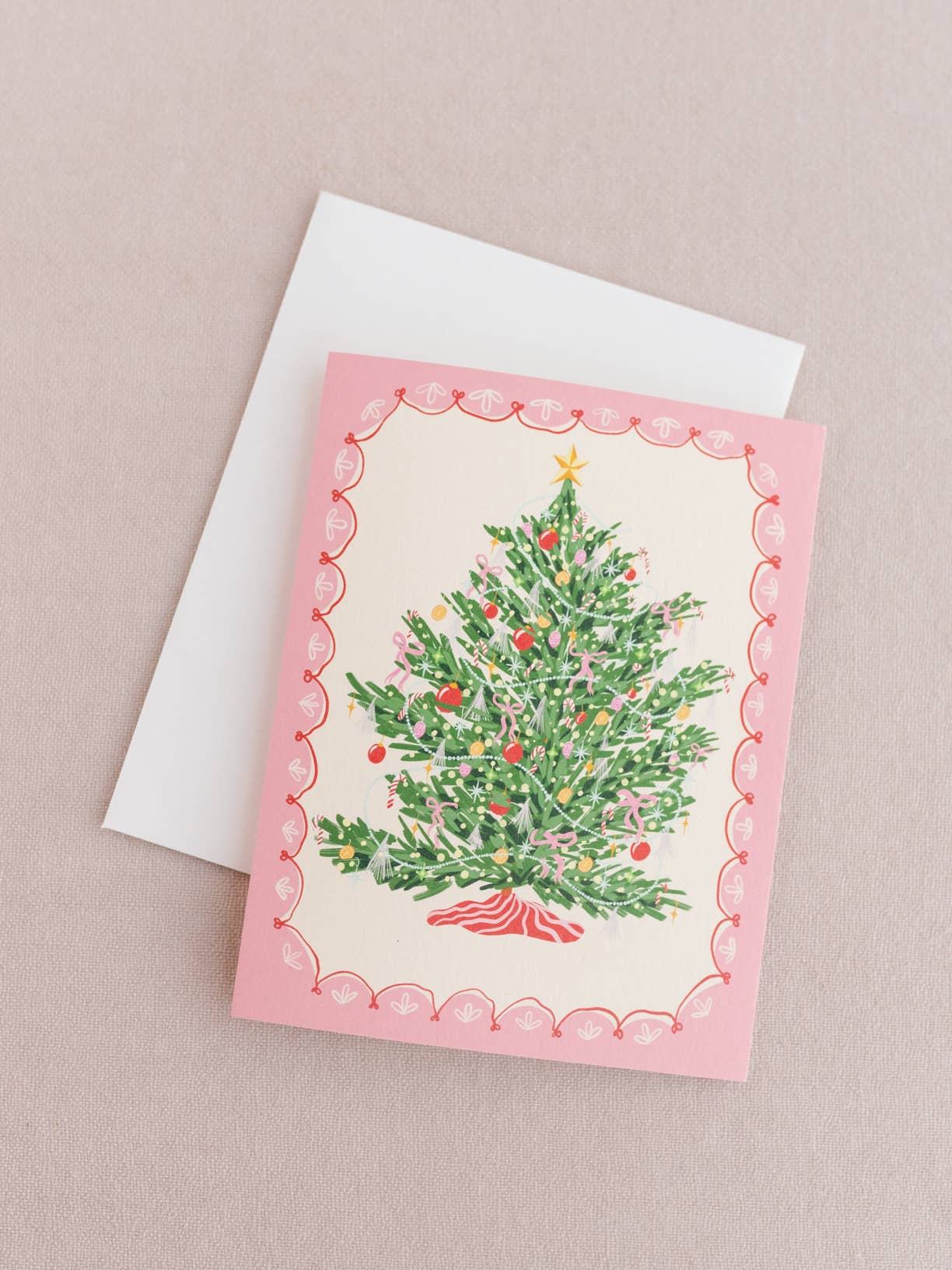 One & Only Paper - Single Classic Pink Christmas Tree A2 Folded Greeting Card