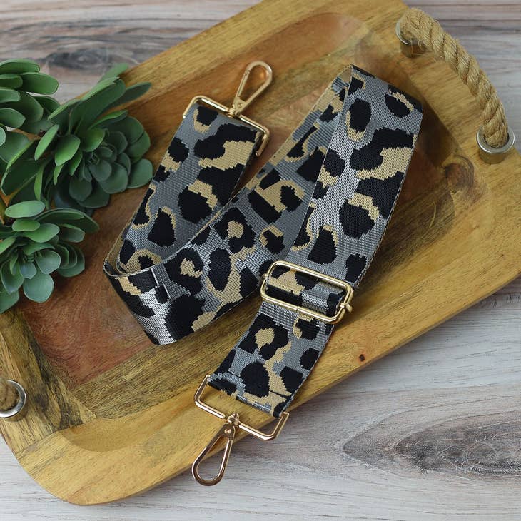 LEOPARD CANVAS ADJUSTABLE BAG STRAPS DK BROWN