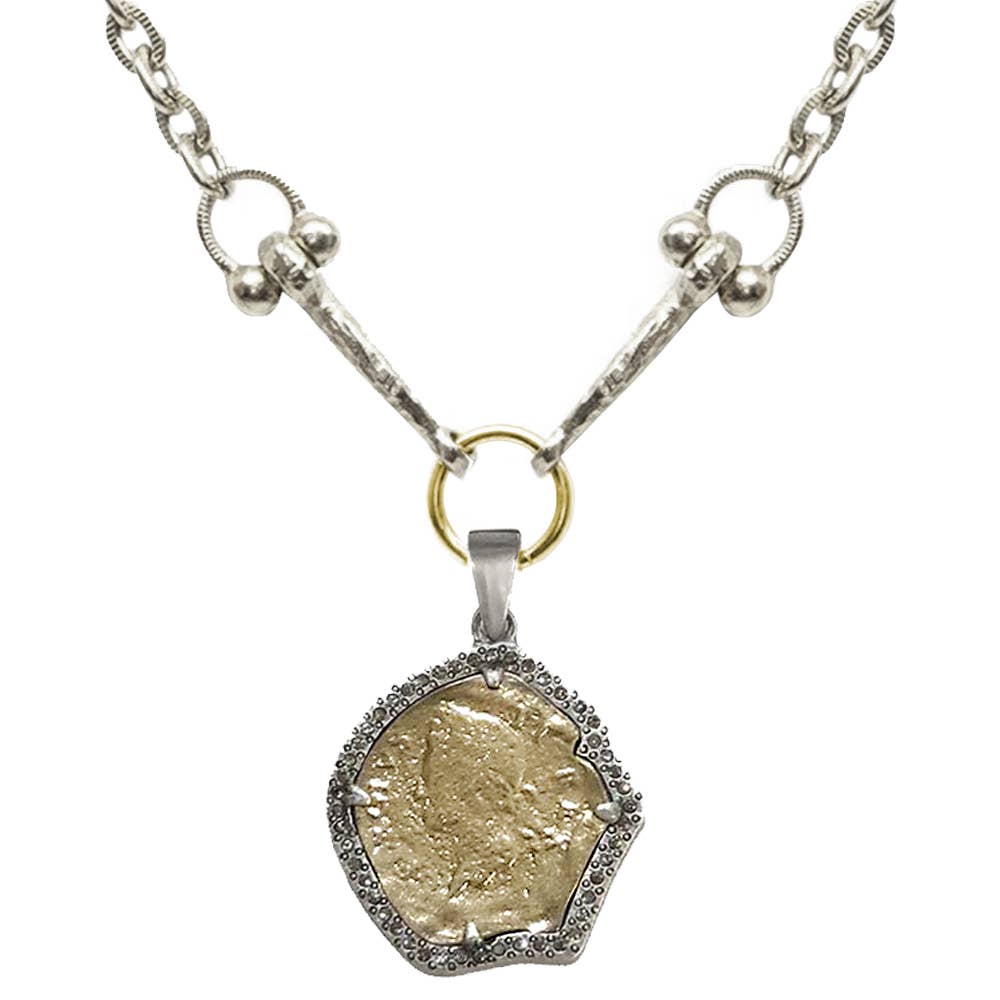 TAT2 DESIGNS - Vintage Silver George II Crystal Bezel Horsebit Necklace