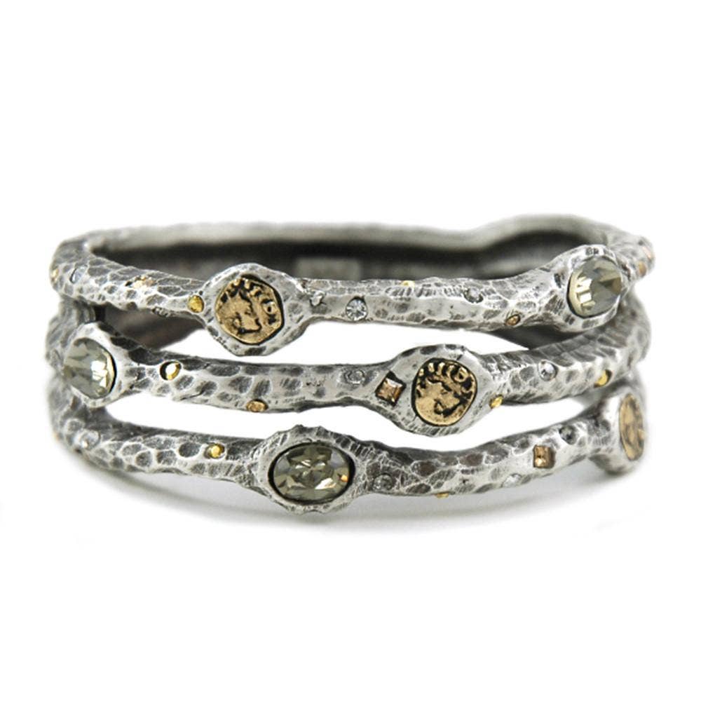 TAT2 DESIGNS - Vintage Silver Capri 3 Row Coin &amp; Crystal Bracelet