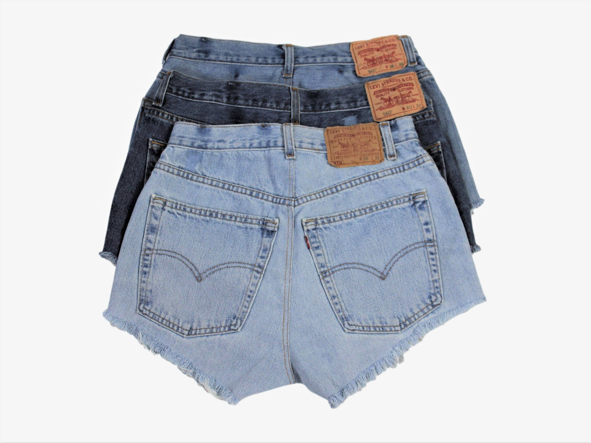 Sun&#39;s Out! - High-Rise Upcycled Denim Cutoff Shorts - Original