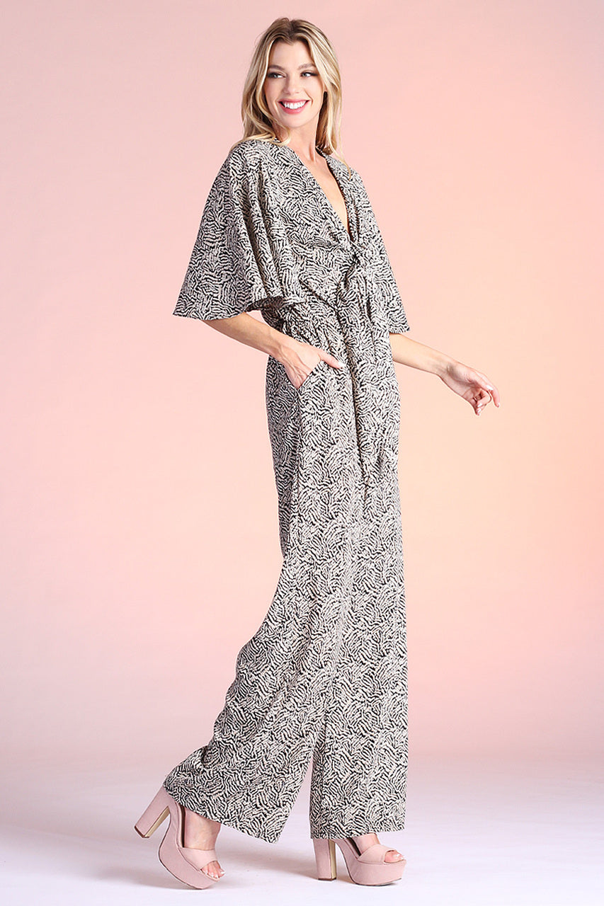 Tyche - Nymph Texture  Tie Front Jumpsuit