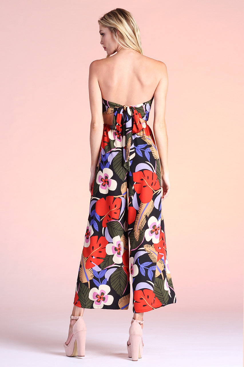 Wild Hibiscus O-Ring Cut Out Jumpsuit