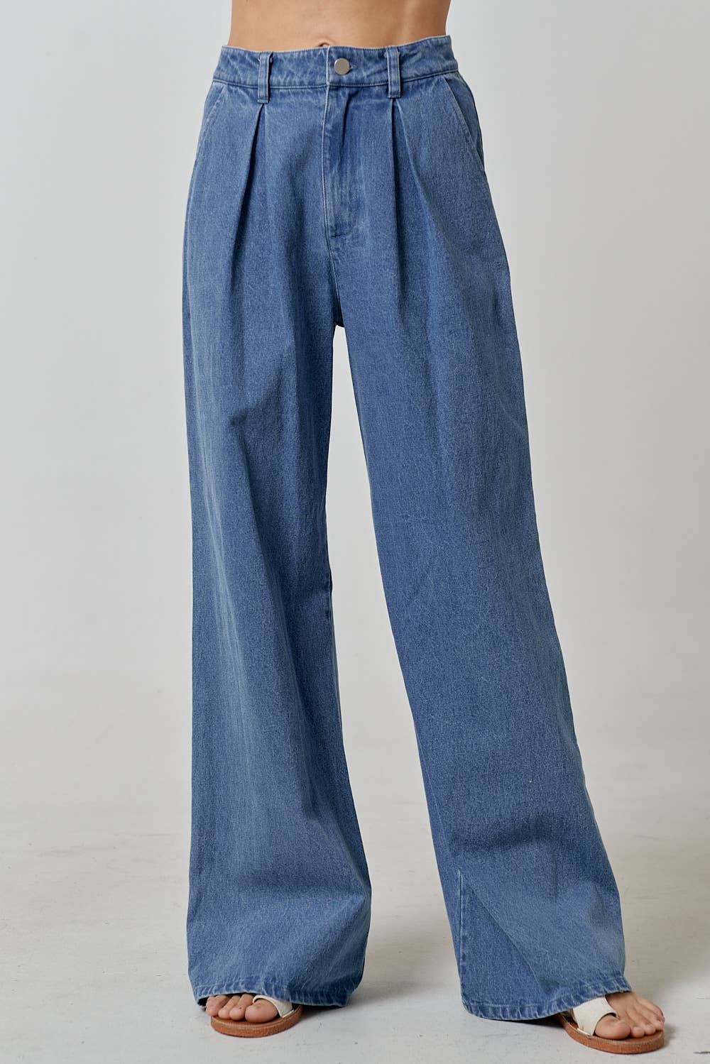 DENIM PALAZZO HIGH WAISTED LONG PANTS